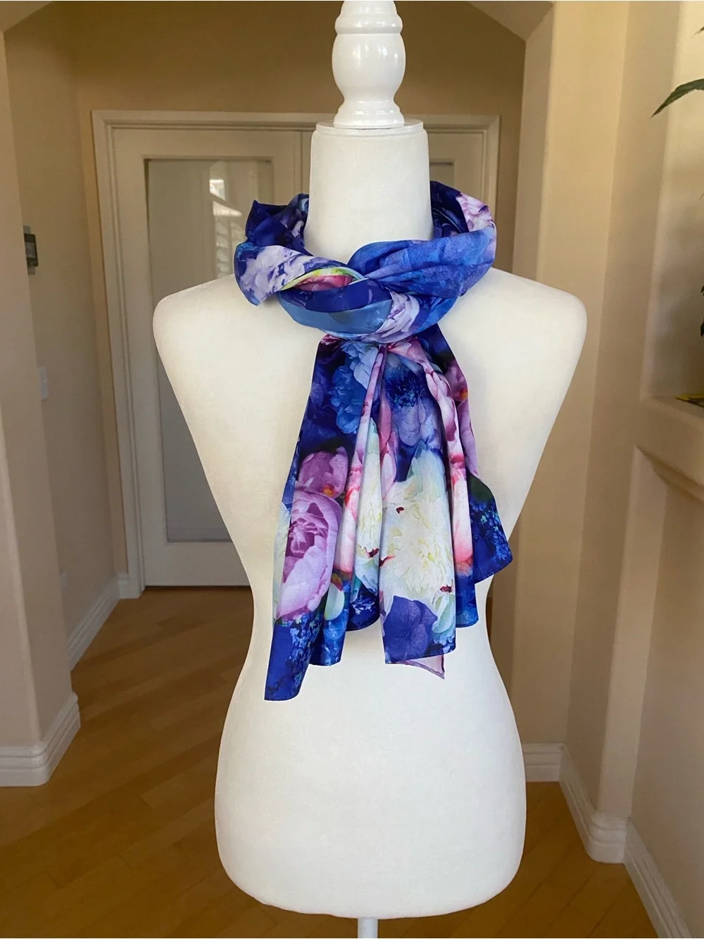 Silk Blue Floral Wrap Scarf Top